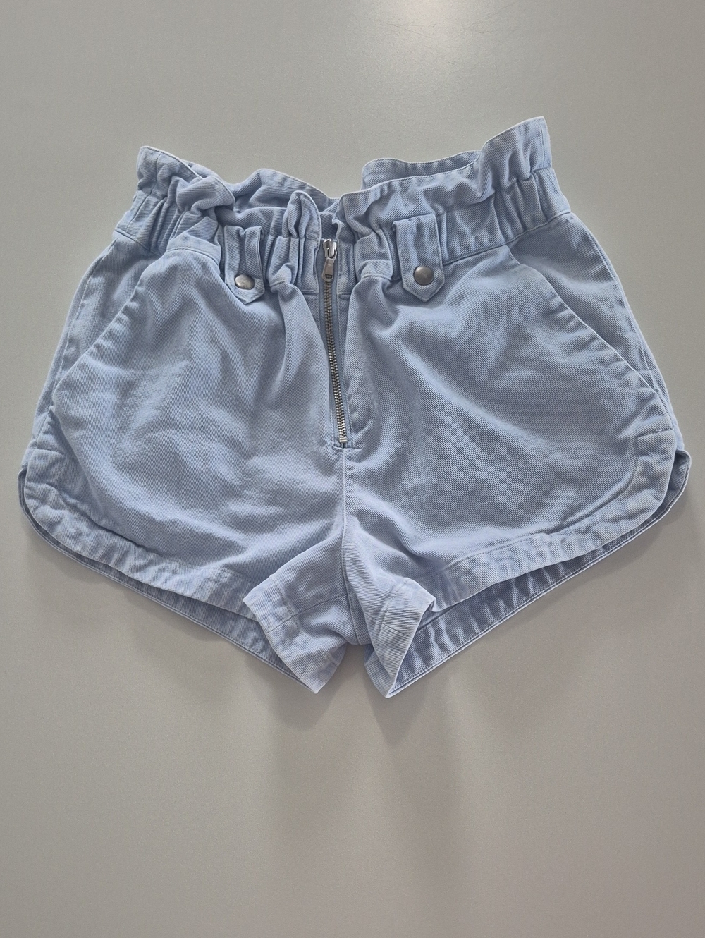 Sea New York Cotton Light Blue High-Waist Paperbag Shorts, Size 2
